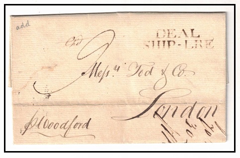 GRENADA - 1791 stampless entire to UK struck DEAL/SHIP LRE.