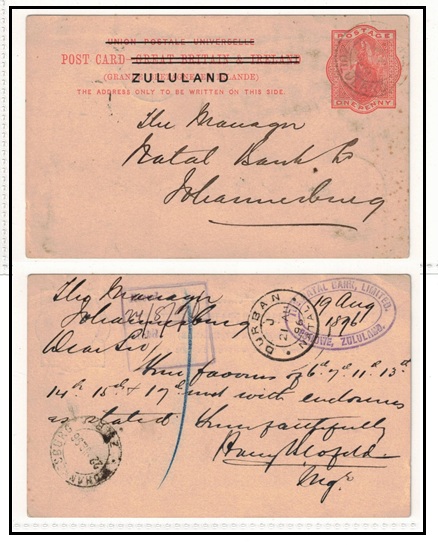 ZULULAND - 1893 1d brick red PSC of GB overprinted ZULULAND to Johannesburg used at ESHOWE.  H&G 2.