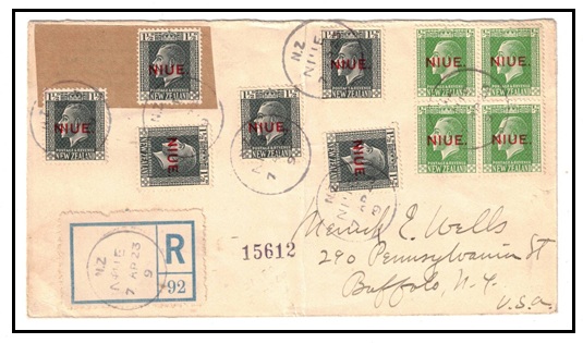 NIUE - 1923 11d rate registered cover to USA.