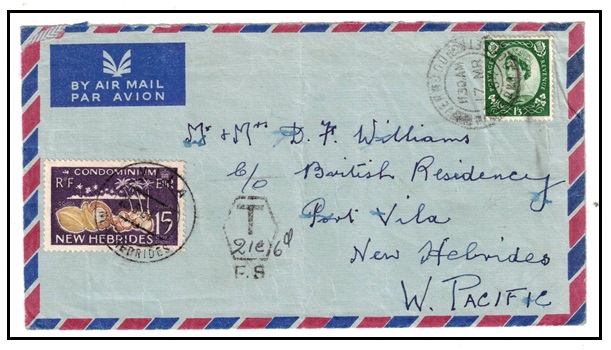 NEW HEBRIDES - 1964 inward underpaid cover from UK with 15c adhesive used as 