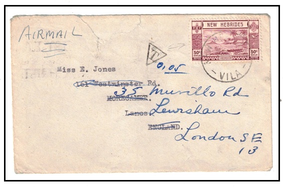 NEW HEBRIDES - 1951 underpaid cover from UK with 