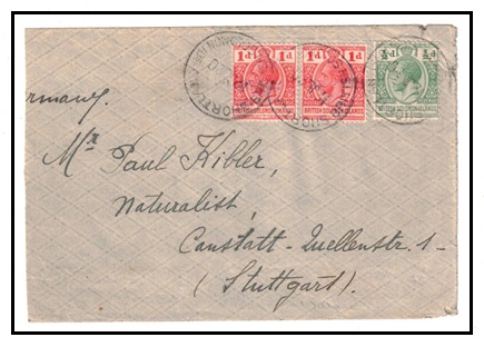 SOLOMON ISLANDS - 1920 2 1/2d rate cover to Germany used at SHORTLAND ISLAND.