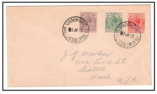 SOLOMON ISLANDS - 1935 3d rate cover to USA used at VANIKORO.