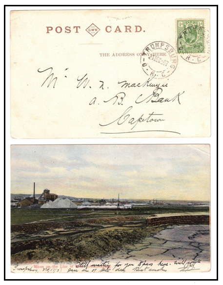 ORANGE RIVER COLONY - 1907 1/2d rate use of postcard to Cape Town used at TROMPSBURG.