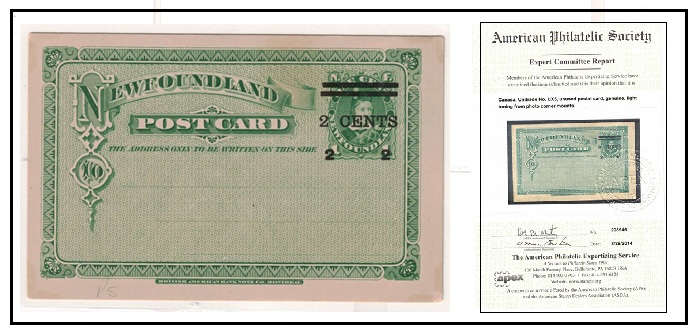 NEWFOUNDLAND - 1889 2 CENTS on 1c green PSC unused.  H&G 5.