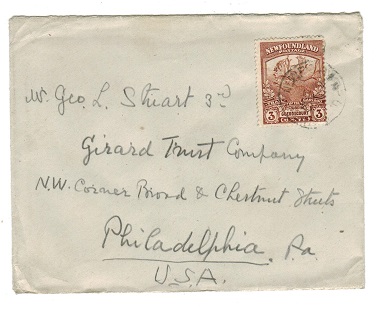 NEWFOUNDLAND - 1921 3c rate cover to USA cancelled by light NEWF