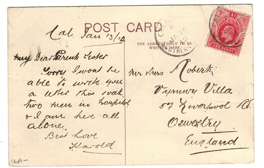 SOUTHERN NIGERIA - 1912 postcard to UK used at CALABAR.