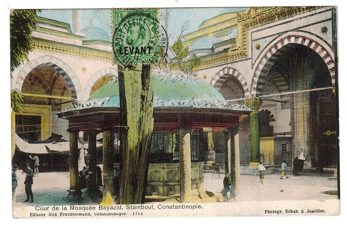 BRITISH LEVANT - 1913 postcard to Switzerland bearing 1/2d 