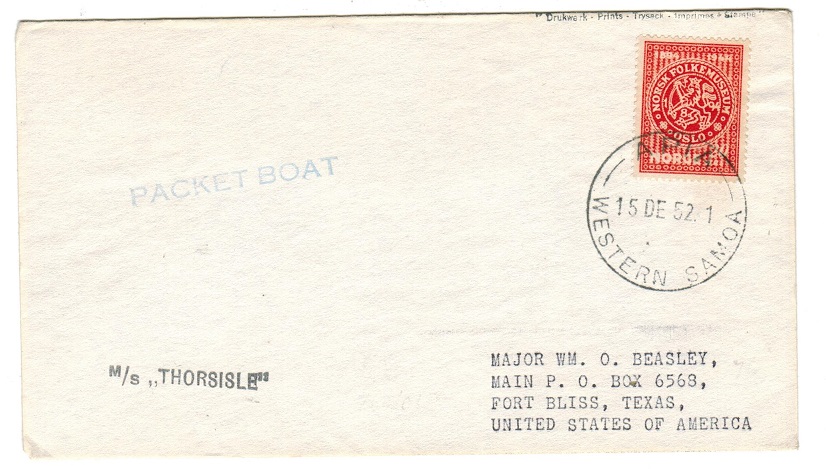 SAMOA - 1952 M/S THORSISLE maritime cover to USA.