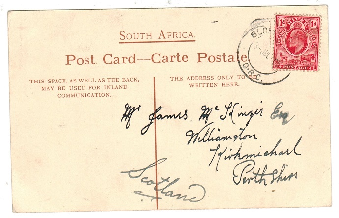 ORANGE RIVER COLONY - 1905 postcard to UK used at BLOEMFONTEIN.