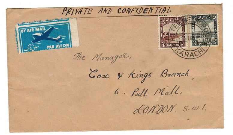PAKISTAN - 1951 cover to UK used at TEL METROPOLE/KARACHI.