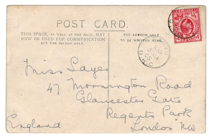 ORANGE RIVER COLONY - 1905 postcard to UK used at PARYS.
