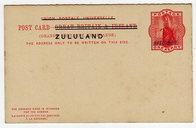ZULULAND - 1893 1d+1d PSC handstamped SPECIMEN.  H&G 4.