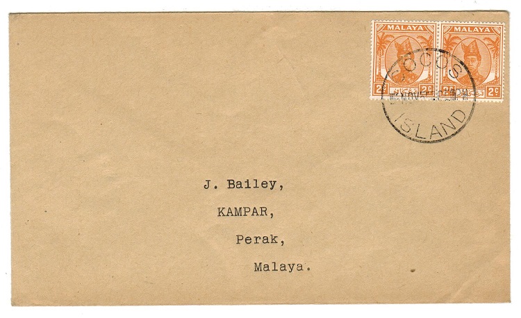 COCOS ISLANDS - 1955 2c Trengganu pair used on cover from COCOS ISLANDS.