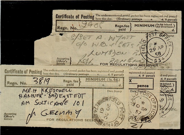 B.O.F.I.C. (Cyrenaica) - 1957/61 range of CERTIFICATE OF POSTING receipts.