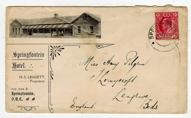 ORANGE RIVER COLONY - 1911 1d rate illustrated cover to UK used at SPRINGFONTEIN.