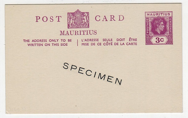 MAURITIUS - 1938 3c violet PSC unused SPECIMEN. H&G 33.