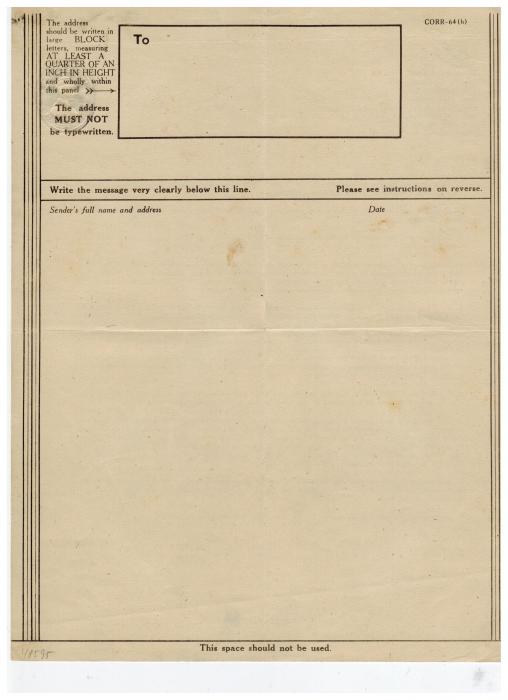 INDIA - 1941 3a AIRGRAPH FORM unused.  H&G 2.