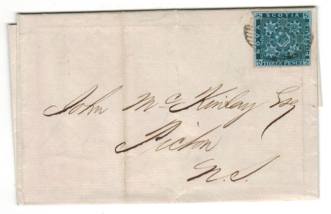NOVA SCOTIA - 1853 entire with 3d deep blue used at HALIFAX.