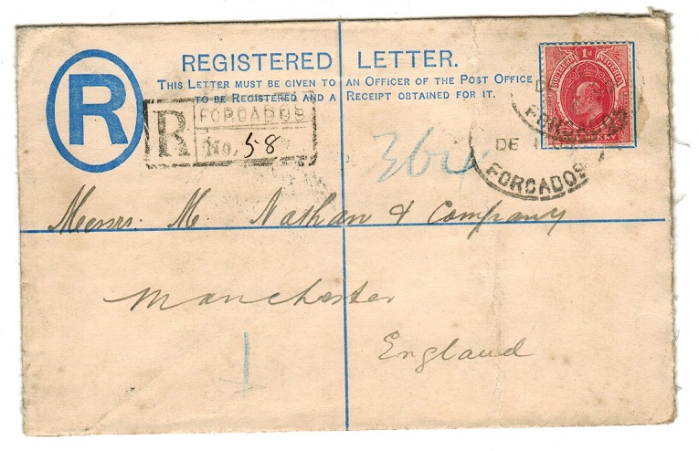SOUTHERN NIGERIA - 1902 2d RPSE to UK used at FORCADOS.  H&G 2.