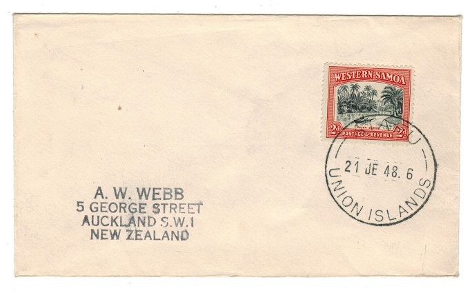 TOKELAU - 1948 cover to New Zealand used at ATAFU.