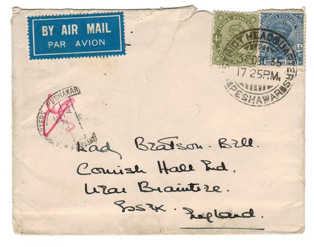 INDIA - 1935 cover to UK with DISTRICT HEADQUARTERS PESHWAR/DUE marking.