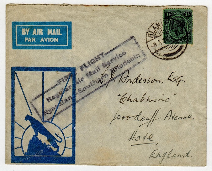 NYASALAND - 1934 first flight cover to UK.