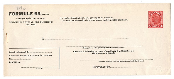 CANADA - 1946 3c red ELECTORAL unused pre-printed stationery envelope.
