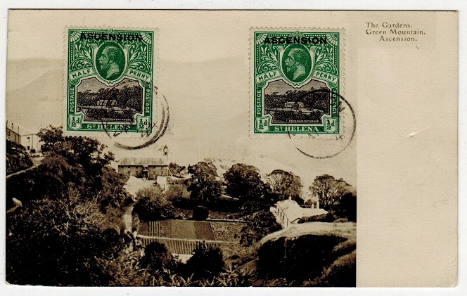 ASCENSION - 1924 philatelic use of postcard to Belgium bearing 1/2d (x2) tied Ascension.
