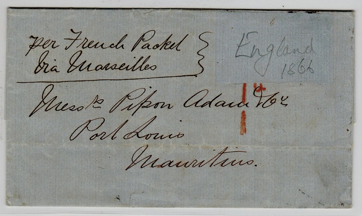 MAURITIUS - 1866 inward entire (stamps removed) with large part 