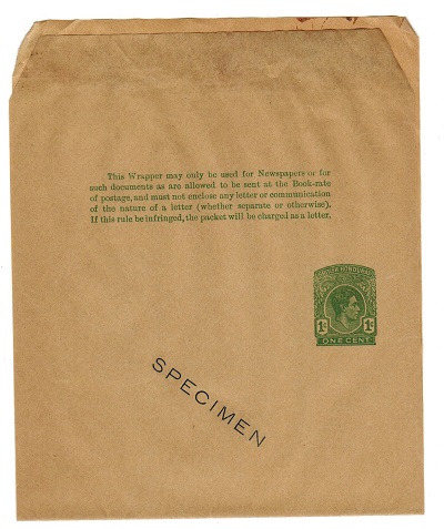 BRITISH HONDURAS - 1938 1c green postal stationery wrapper SPECIMEN.  H&G 4.