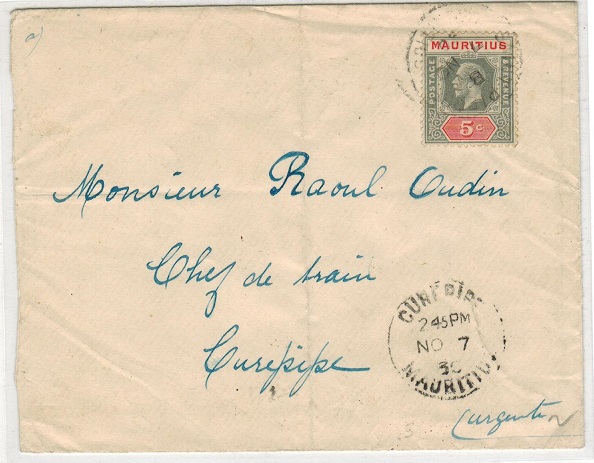 MAURITIUS - 1930 local 5c rate cover used from SAINT PIERRE.