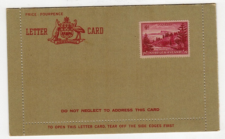 NORFOLK ISLAND - 1959 4d uprated FORMULA letter card unused.
