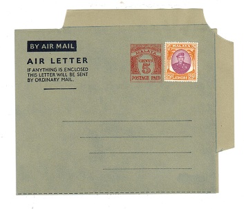 MALAYA - 1954 5c PS air letter officially uprated with 25c. Unused.  H&G 1a.