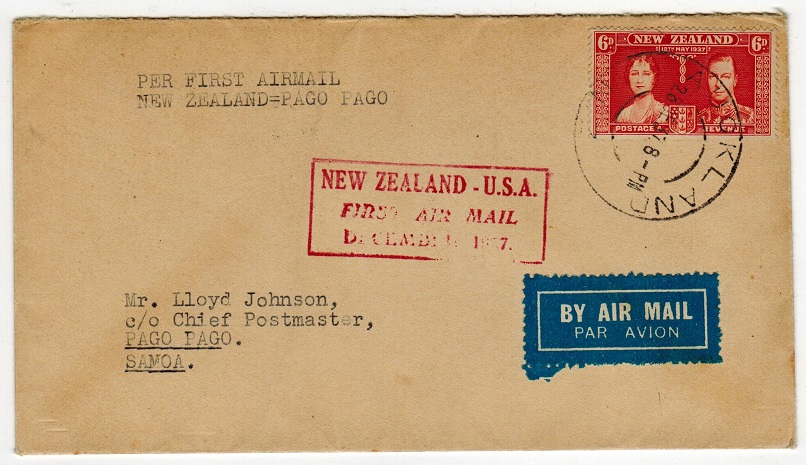 SAMOA - 1937 inward first flight cover from New Zealand.