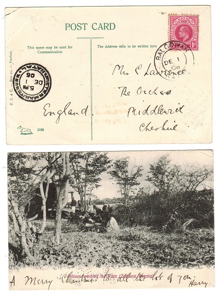 NATAL - 1906 1d rate postcard to UK used at BALGOWAN.