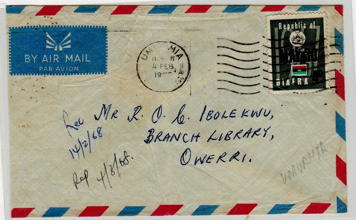 BIAFRA - 1968 4d rate local cover used at UMUAHIA.