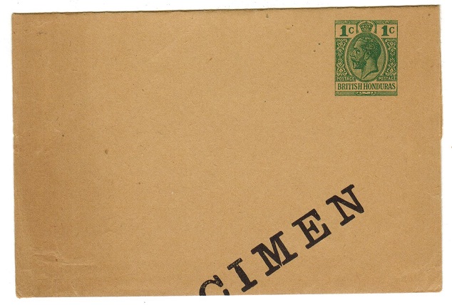 BRITISH HONDURAS - 1920 1c green postal stationery wrapper unused and struck SPECIMEN.  H&G 1.