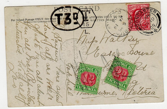 VICTORIA - 1905 inward postcard with 1d and 2d 