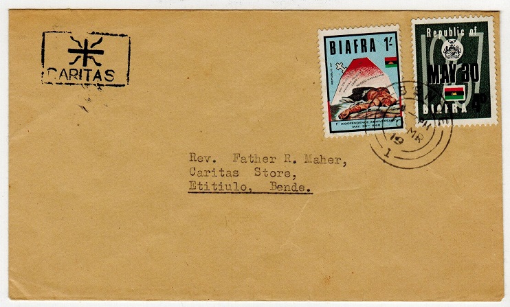 BIAFRA - 1967 1s4d rate cover to Rev Maher at Bende cancelled BENDE/1.
