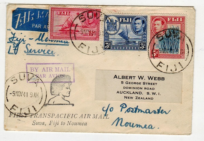 FIJI - 1941 first flight cover to Noumea.