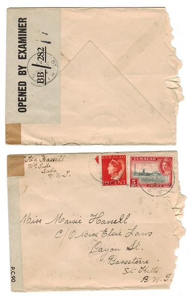 ST.KITTS - 1945 inward censor cover with OBE 