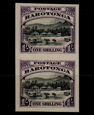 COOK ISLANDS - 1920 1/- IMPERFORATE PLATE PROOF pair printed in issued colours.