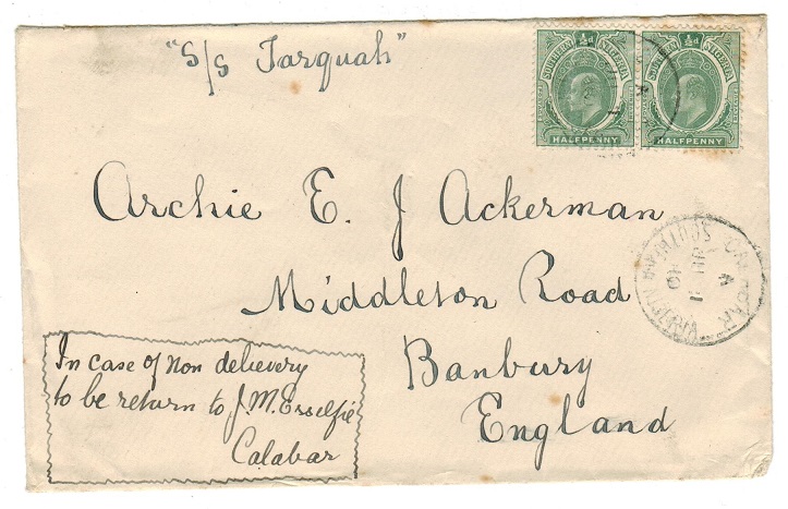 SOUTHERN NIGERIA - 1910 cover to UK used at CALABAR.