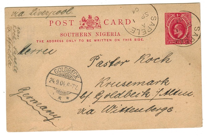 SOUTHERN NIGERIA - 1903 1d PSC to Germany used at SAPELE.  H&G 2.