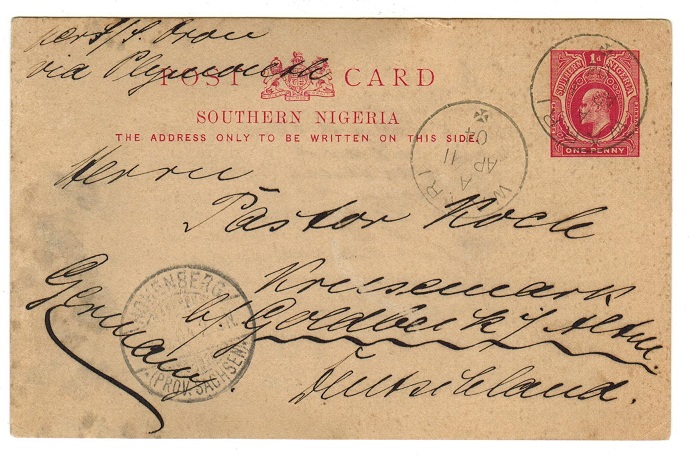 SOUTHERN NIGERIA - 1903 1d PSC to Germany used at WARRI.  H&G 2.