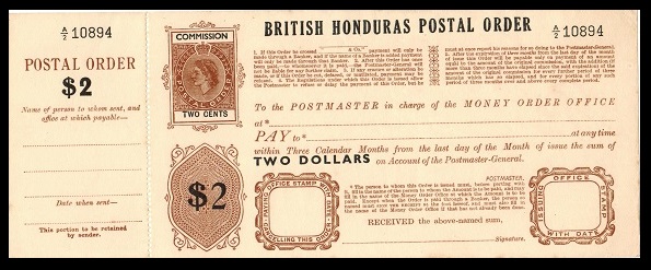 BRITISH HONDURAS - 1953 $2+2c POSTAL ORDER unused.