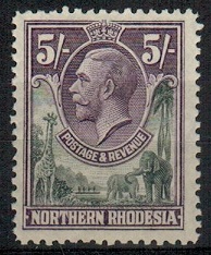 NORTHERN RHODESIA - 1925 5/- U/M. SG 14.