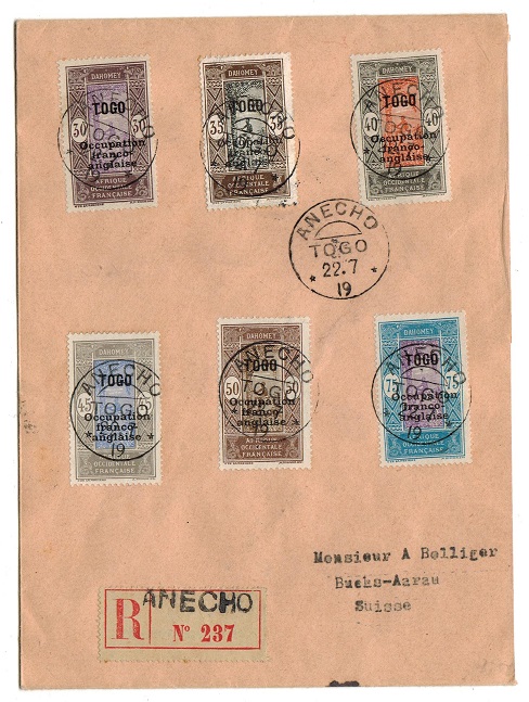TOGO - 1919 registered cover to Switzerland used at ANECHO.