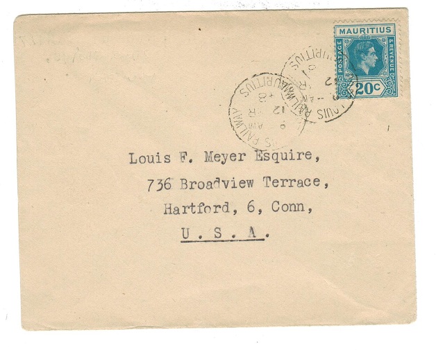 MAURITIUS - 1948 cover to USa used by PORT LOUIS RAILWAY.